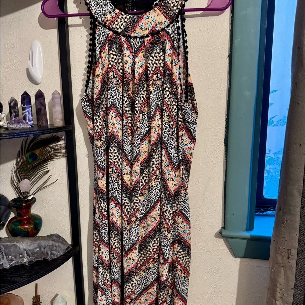 Boho Chevron Floral Sleeveless Dress Small | Festival Summer